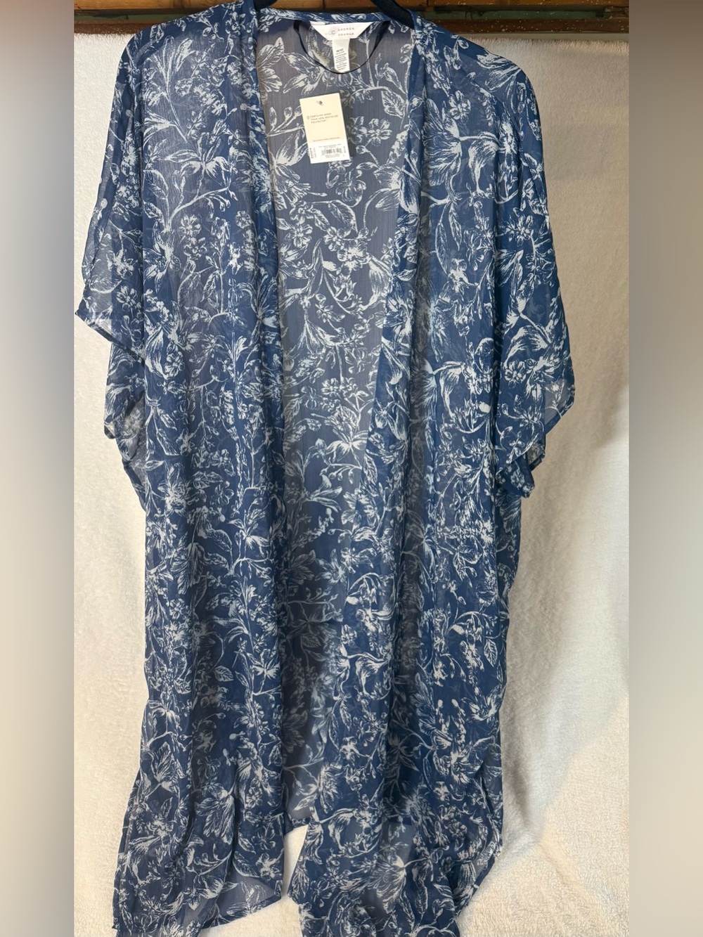 LC Lauren Conrad Blue and White Floral Sheer Swim Coverup Kimono